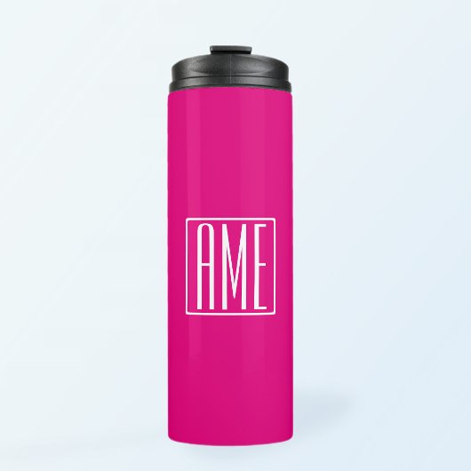 3 Initiaal Monogram | Wit Op Heet Roze Thermosbeker