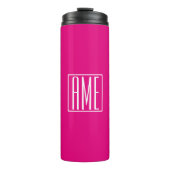 3 Initiaal Monogram | Wit Op Heet Roze Thermosbeker (Voorkant)