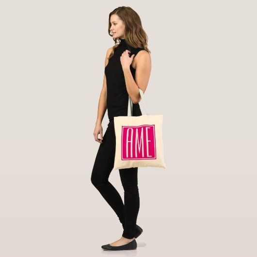 3 Initiaal Monogram | Wit Op Heet Roze Tote Bag (Voorkant (model))