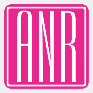 3 Initiaal Monogram Wit Op Heet Roze Vierkante Sticker