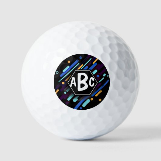 3 Initiaal Monogram zwart Lijst Blauwe Verf Golfballen (Voorkant)