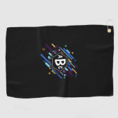 3 Initiaal Monogram zwart Lijst Blauwe Verf Golfhanddoek (Horizontaal)