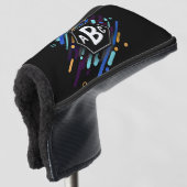 3 Initiaal Monogram zwart Lijst Blauwe Verf Golfheadcover (3/4 voorkant)
