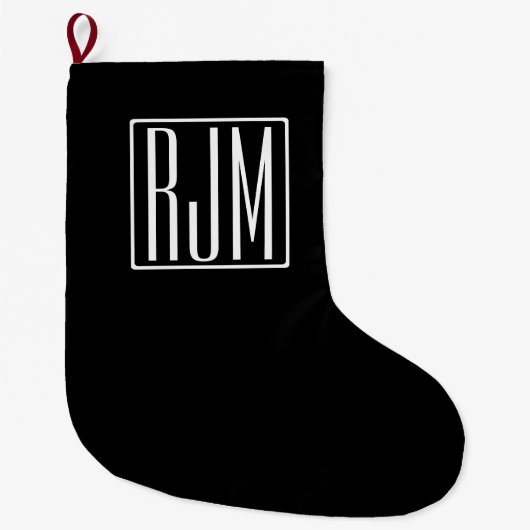 3 Initiaal Monogram | Zwart & Wit Grote Kerstsok (Voorkant)