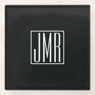 3 Initiaal Monogram Zwart & Wit (of doe-het-zelf Glazen Onderzetter