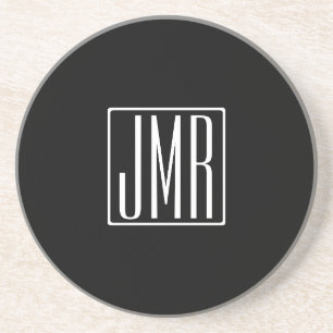 3 Initiaal Monogram Zwart & Wit (of doe-het-zelf Zandsteen Onderzetter