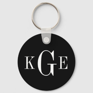 3 initiaal monogram zwarte witte groomsmen sleutelhanger