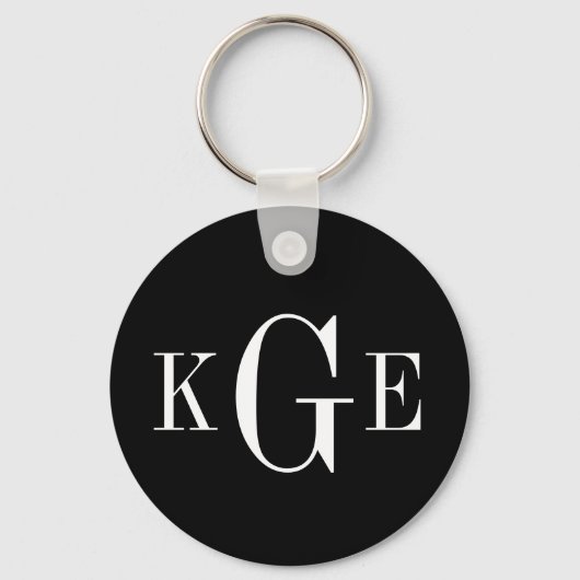 3 initiaal monogram zwarte witte groomsmen sleutelhanger (Voorkant)