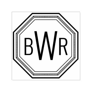 3 Initialen letter monogram #1 achthoekig Lijst Zelfinktende Stempel