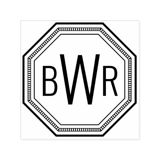 3 Initialen letter monogram #1 achthoekig Lijst Zelfinktende Stempel (Design)