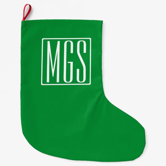 3 Initialen Monogram | Groen en wit Grote Kerstsok (Voorkant)