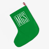 3 Initialen Monogram | Groen en wit Grote Kerstsok (Achterkant (Hangend))