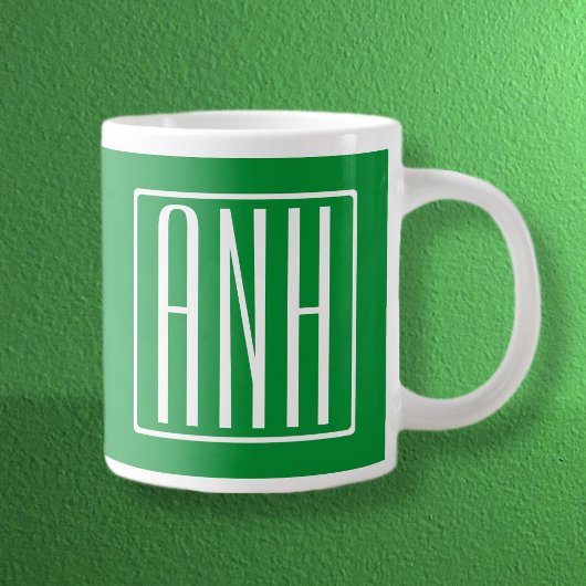 3 Initialen Monogram | Groen en wit Grote Koffiekop