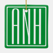 3 Initialen Monogram | Groen en wit Keramisch Ornament (Achterkant)