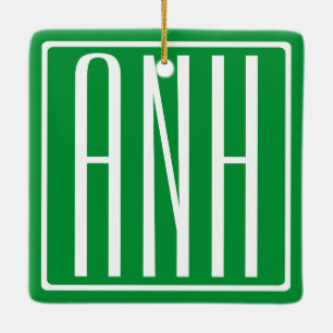 3 Initialen Monogram   Groen en wit Keramisch Ornament