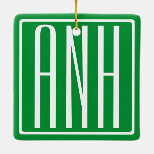 3 Initialen Monogram | Groen en wit Keramisch Ornament (Achterkant)