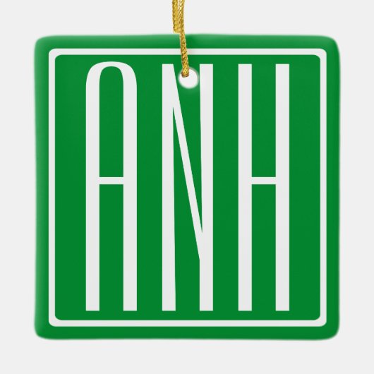 3 Initialen Monogram | Groen en wit Keramisch Ornament (Voorkant)