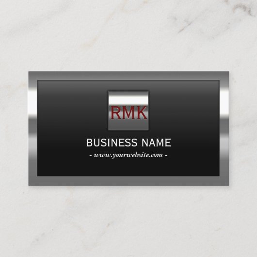 3 initialen Monogram Matig Metaal omlijst Visitekaartje (Voorkant)