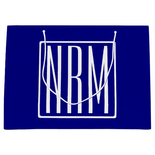 3 Initialen Monogram | Navy Blue en White Groot Cadeauzakje (Voorkant)