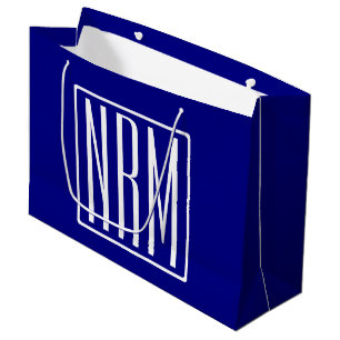 3 Initialen Monogram   Navy Blue en White Groot Cadeauzakje