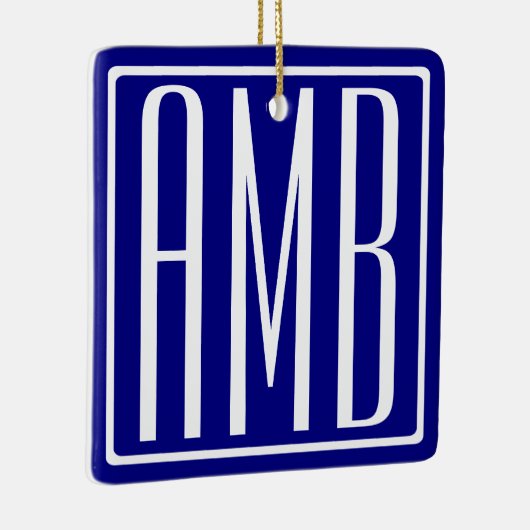 3 Initialen Monogram | Navy Blue en White Keramisch Ornament (Rechts)