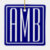 3 Initialen Monogram | Navy Blue en White Keramisch Ornament (Achterkant)