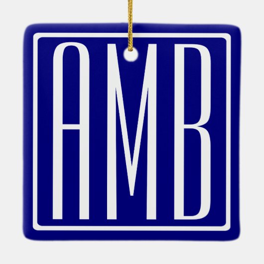 3 Initialen Monogram | Navy Blue en White Keramisch Ornament (Achterkant)