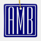 3 Initialen Monogram | Navy Blue en White Keramisch Ornament (Voorkant)