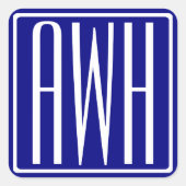 3 Initialen Monogram | Navy Blue en White Vierkante Sticker (Voorkant)