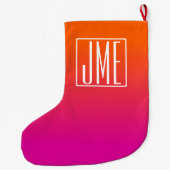 3 Initialen Monogram | Oranje roze gradiënt Grote Kerstsok (Achterkant)