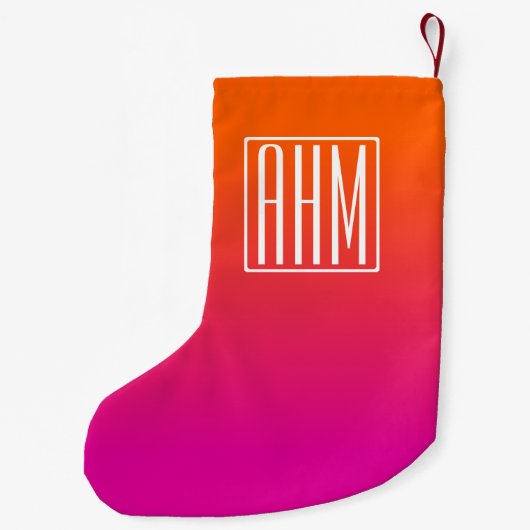 3 Initialen Monogram | Oranje tot Roze gradiënt Kleine Kerstsok (Achterkant)