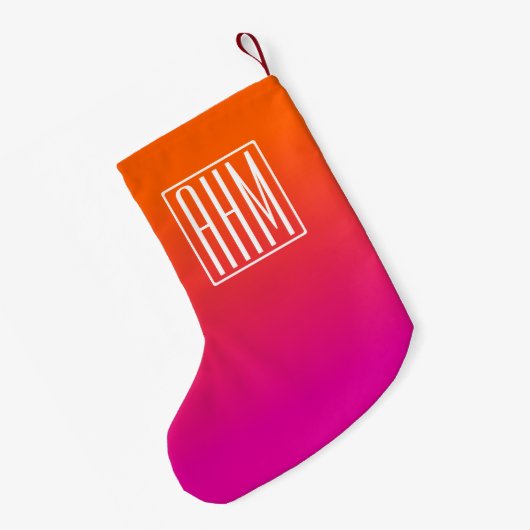 3 Initialen Monogram | Oranje tot Roze gradiënt Kleine Kerstsok (Achterkant (Hangend))