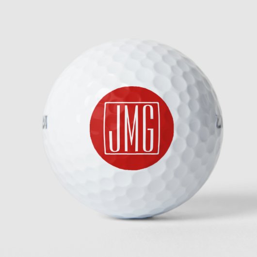 3 Initialen Monogram | Rood en wit (of dij kleur) Golfballen (Voorkant)