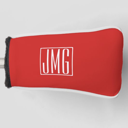 3 Initialen Monogram | Rood en wit (of dij kleur) Golfheadcover (Voorkant)
