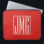 3 Initialen Monogram | Rood en wit (of dij kleur) Laptop Sleeve<br><div class="desc">Je drie initialen monogrammed.</div>