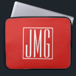 3 Initialen Monogram | Rood en wit (of dij kleur) Laptop Sleeve<br><div class="desc">Je drie initialen monogrammed.</div>