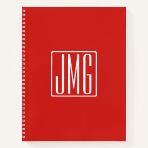 3 Initialen Monogram   Rood en wit (of dij kleur) Notitieboek
