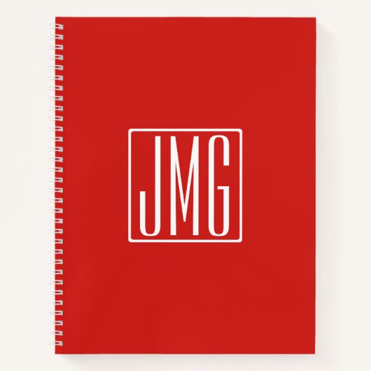 3 Initialen Monogram | Rood en wit (of dij kleur) Notitieboek (Voorkant)