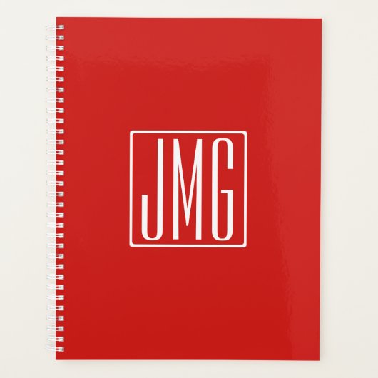 3 Initialen Monogram | Rood en wit (of dij kleur) Planner (Voorkant)