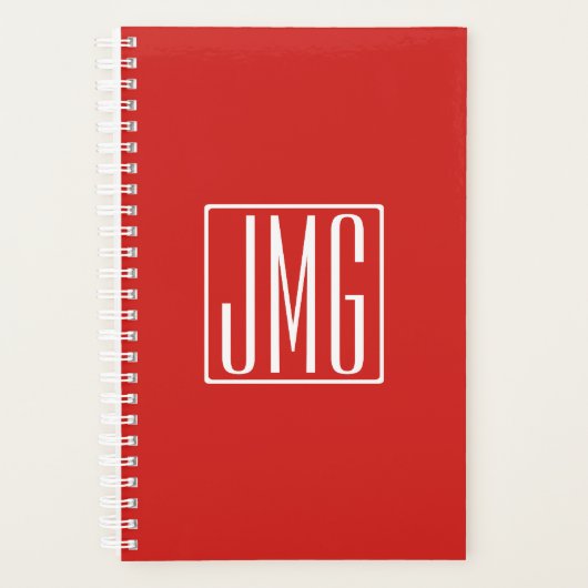3 Initialen Monogram | Rood en wit (of dij kleur) Planner (Voorkant)