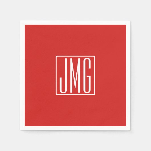 3 Initialen Monogram | Rood en wit (of dij kleur) Servet (Voorkant)