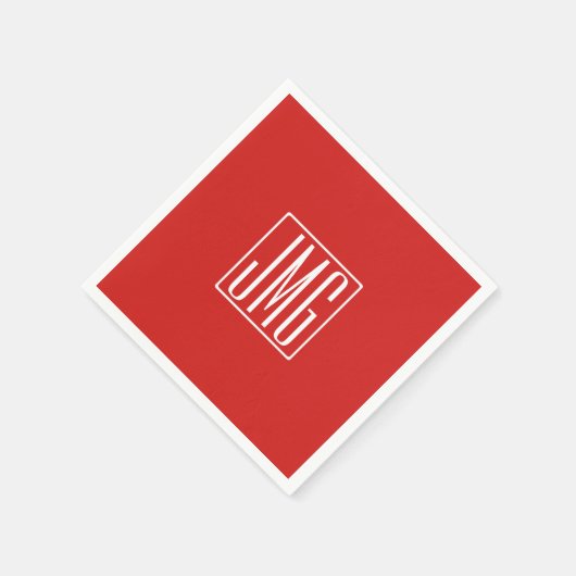 3 Initialen Monogram | Rood en wit (of dij kleur) Servet (Hoek)