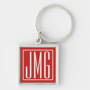 3 Initialen Monogram Rood en wit (of dij kleur) Sleutelhanger