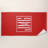 3 Initialen Monogram | Rood en wit (of dij kleur) Strandlaken (Voorkant)