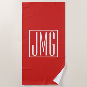 3 Initialen Monogram Rood en wit (of dij kleur) Strandlaken