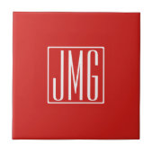 3 Initialen Monogram | Rood en wit (of dij kleur) Tegeltje (Voorkant)