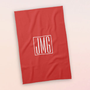 3 Initialen Monogram Rood en wit (of dij kleur) Theedoek