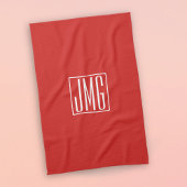3 Initialen Monogram | Rood en wit (of dij kleur) Theedoek