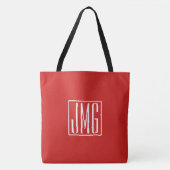 3 Initialen Monogram | Rood en wit (of dij kleur) Tote Bag (Voorkant)