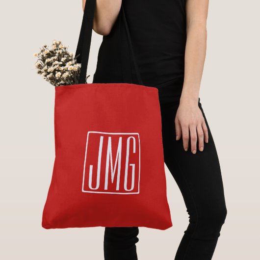 3 Initialen Monogram | Rood en wit (of dij kleur) Tote Bag (Dichtbij)